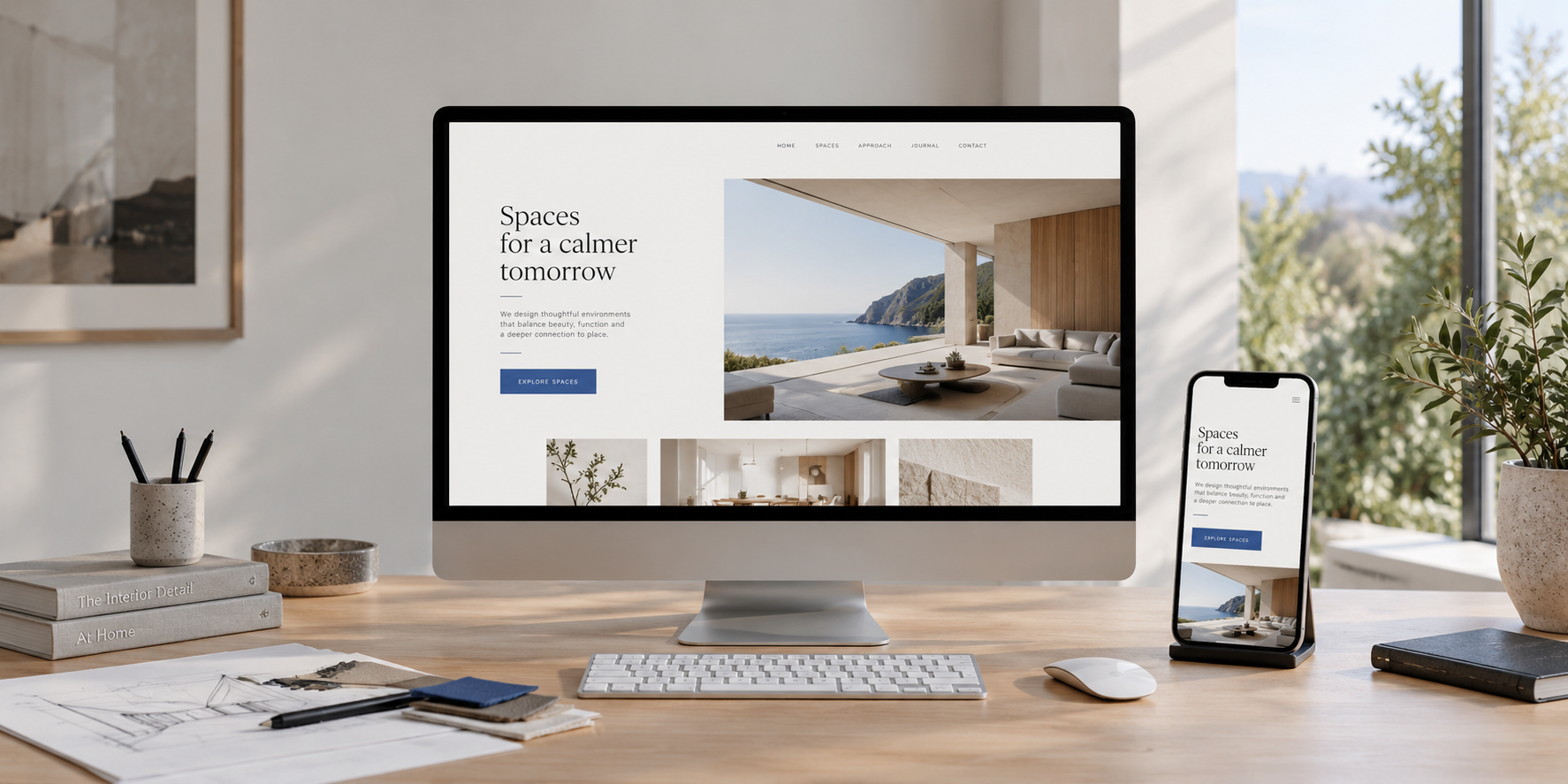 Webdesign-Studie mit derselben Website auf Desktop und Smartphone.